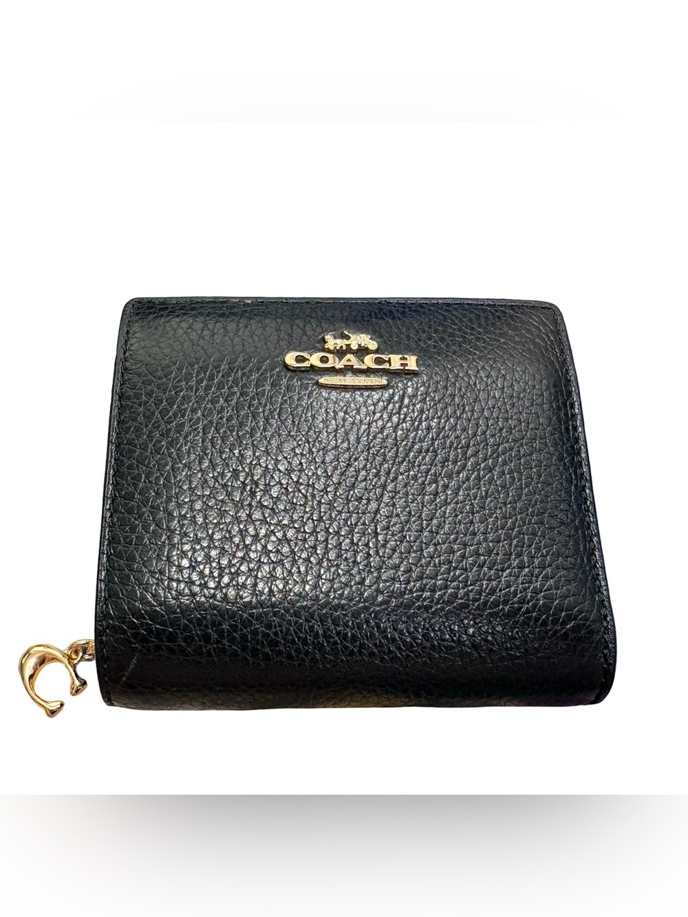 Coach Snap Wallet Black Pebble Leather Gold Hardware